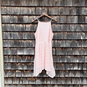 No Boundaries Pink Crochet Lace Layered Mini Dress, Junior Women’s XL (15-17)